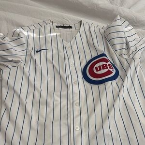 Nike White and Blue Cubs Jersey
